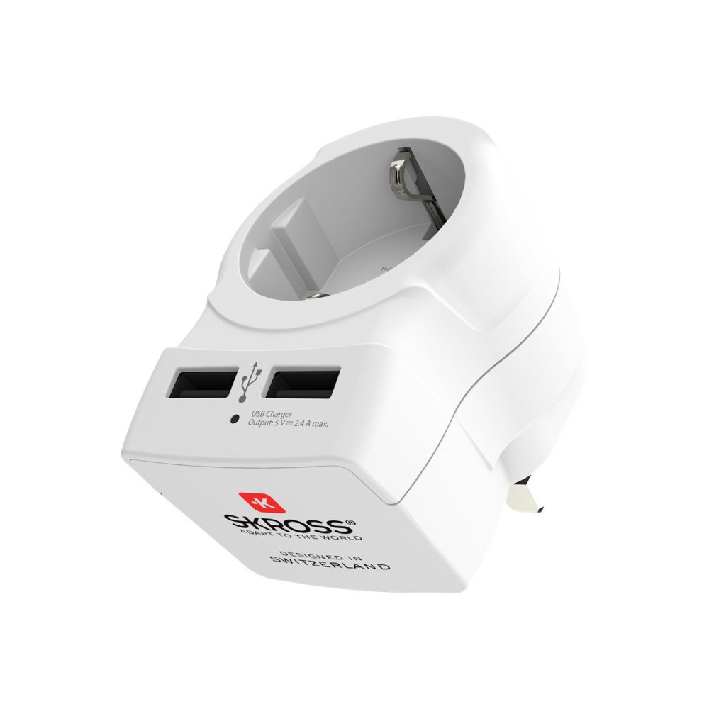 SKROSS SKROSS Country Travel Adapter Europe to UK USB - strömkontaktadapter med USB-laddningsadapter