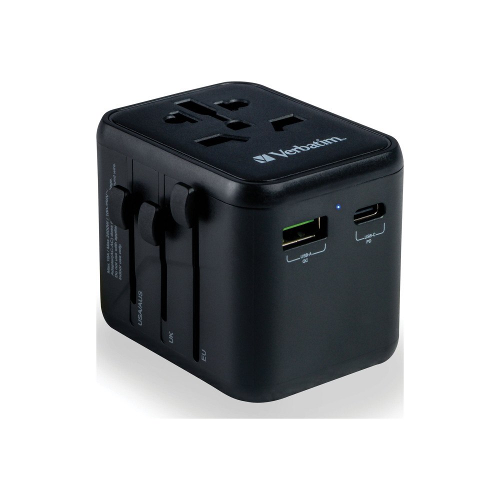 VERBATIM Verbatim UTA-02 strömadapter - USB, BS 1362, 24 pin USB-C - 20 Watt