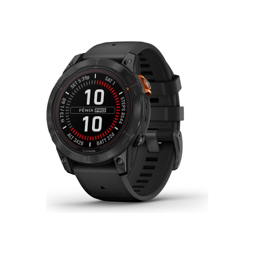 Garmin Garmin fēnix 7 Pro Solar - skiffergrå - sportklocka med band - svart - 32 GB