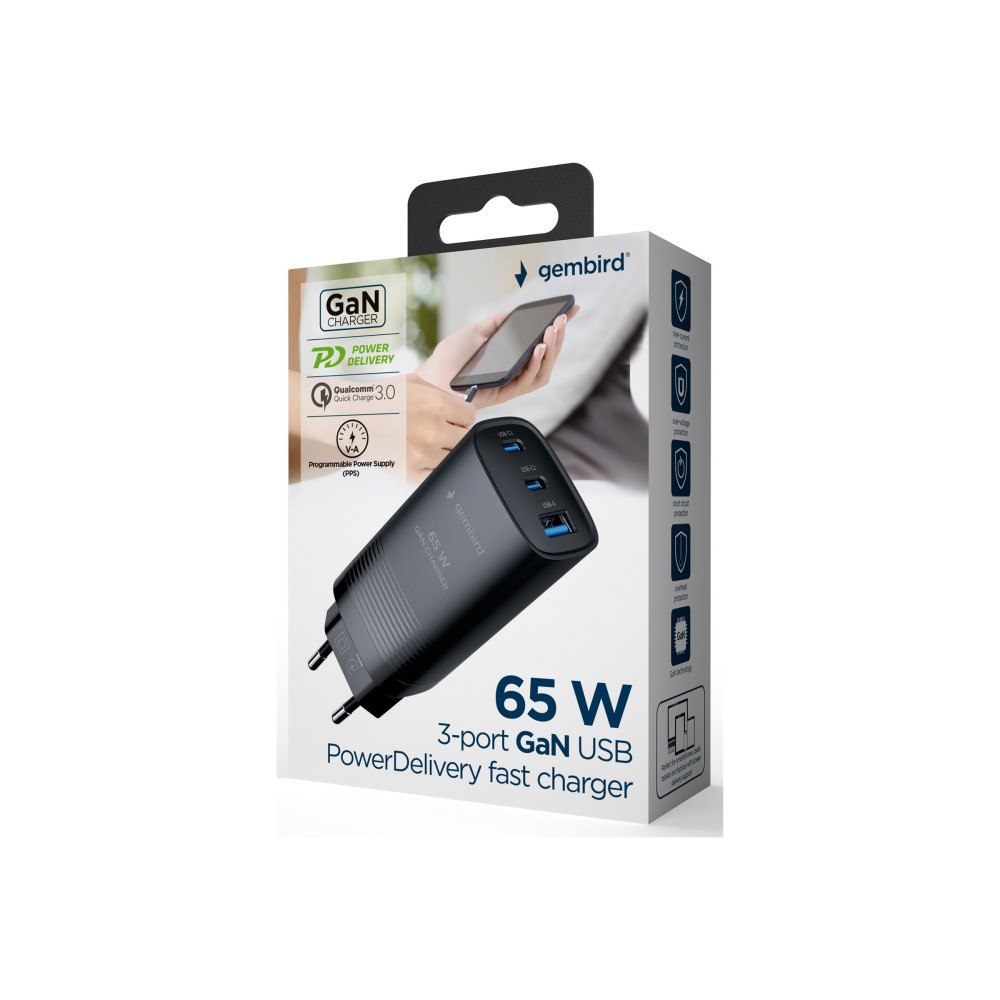 Gembird Gembird strömadapter - USB, 24 pin USB-C - 65 Watt