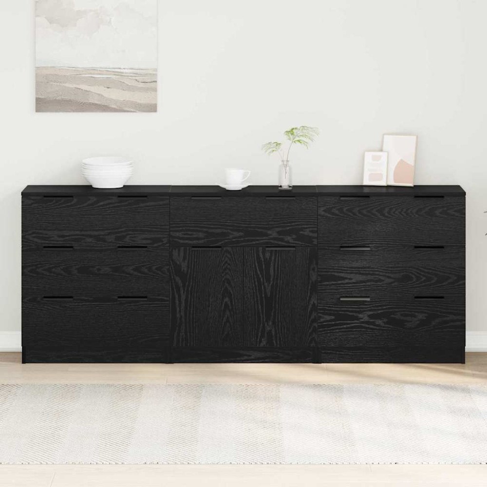 vidaXL Sideboard 3 pcs Svart ek 60 x 30 x 70 cm Konstruerat trä