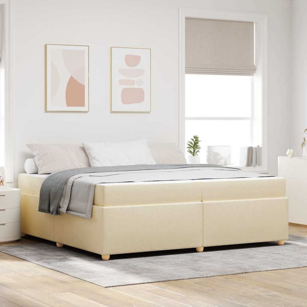 vidaXL Sängram med madrass med madrass Kräm 200 x 200 cm tyg