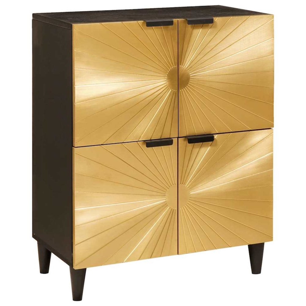 vidaXL Sidokabinett Svart och Guld 60 x 33.5 x 75 cm massivt mangoträ