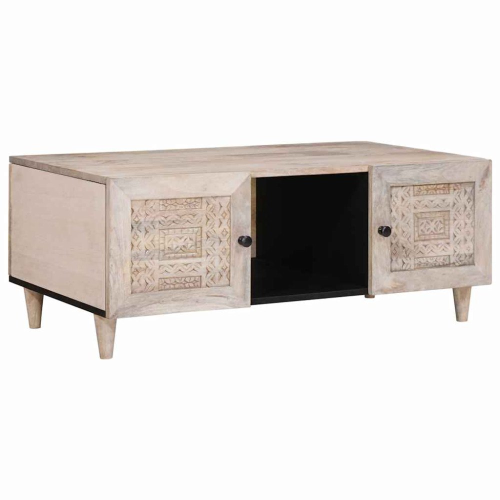 vidaXL Kaffeebord med hylla Beige 100 x 54 x 40 cm massivt mangoträ