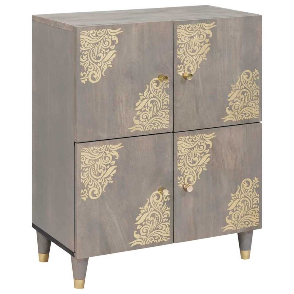 vidaXL Sideboard Grå och Guld 60 x 33 x 75 cm Massivt Mangoträ