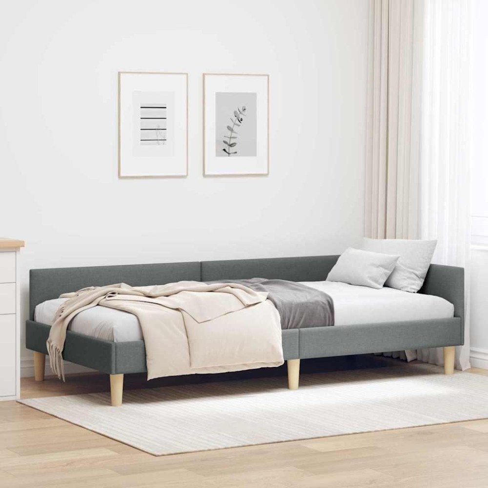 vidaXL Hörn Sängram Mörkgrå 90 x 190 cm tyg