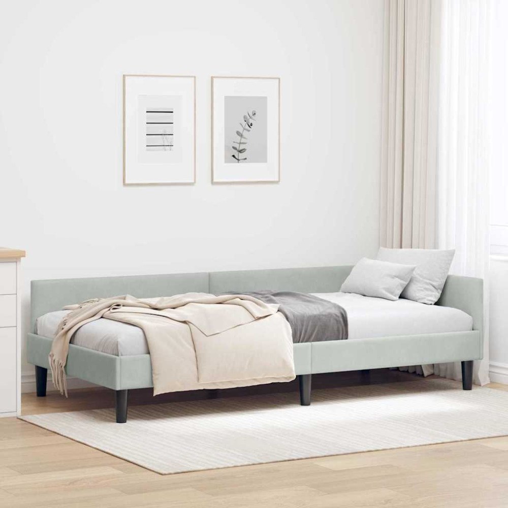 vidaXL Hörn Sängram med huvudgavel Ljusgrå 80 cm x 200 cm Sammet