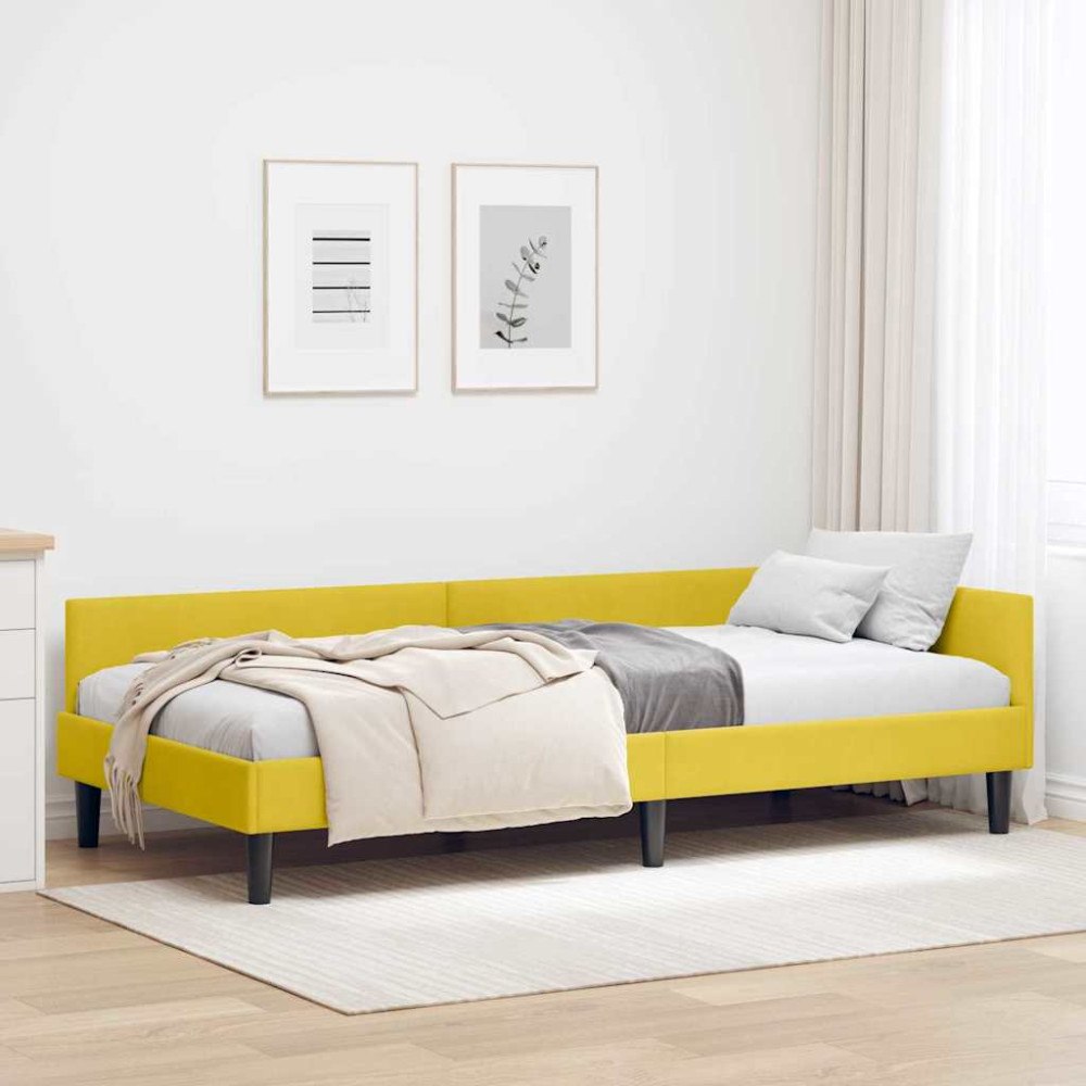 vidaXL Hörn Sängram med huvudgavel Gul 90 cm x 190 cm Sammet