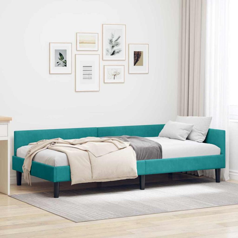 vidaXL Hörn sängram Turkos 90 x 190 cm Sammet och konstruerat trä
