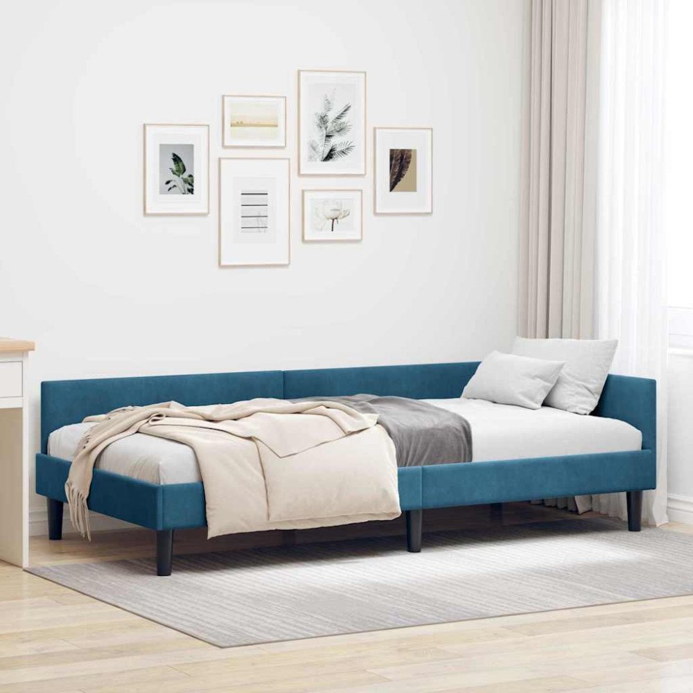vidaXL Hörn Sängram med huvudgavel Blå 90 cm x 200 cm Sammet