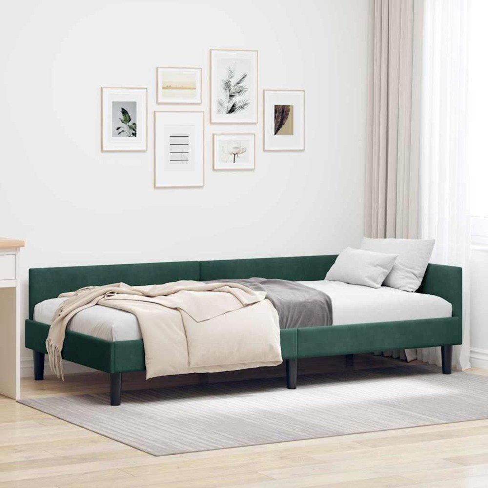 vidaXL Hörn Sängram med huvudgavel Mörkgrön 90 cm x 200 cm Sammet