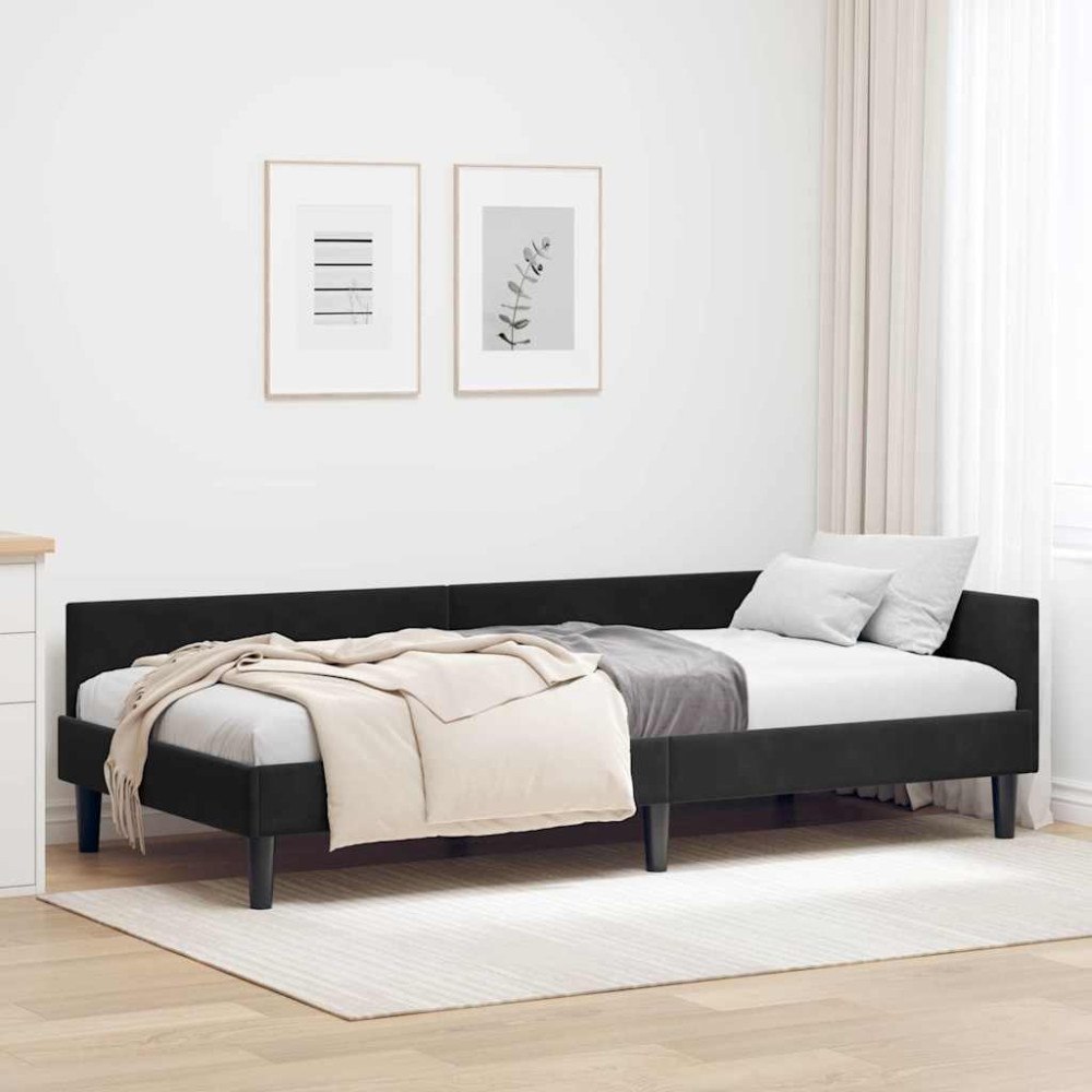 vidaXL Hörn Sängram med huvudgavel Svart 90 cm x 200 cm Sammet