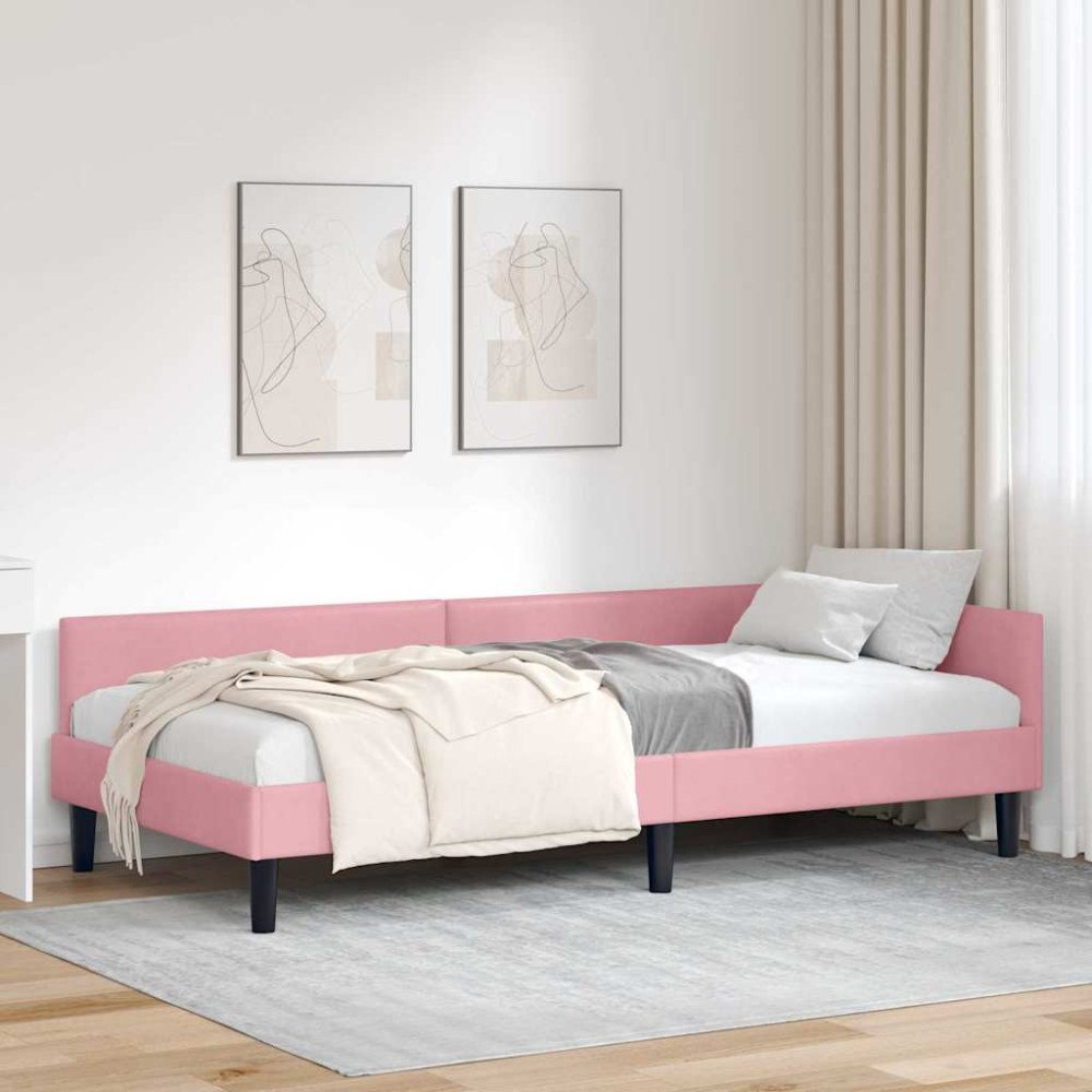 vidaXL Hörn sängram Rosa 100 x 200 cm Sammet och konstruerat trä