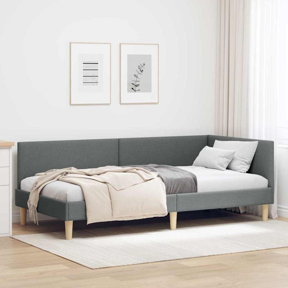 vidaXL Hörn Sängram Mörkgrå 90 cm x 190 cm Tyg och plywood