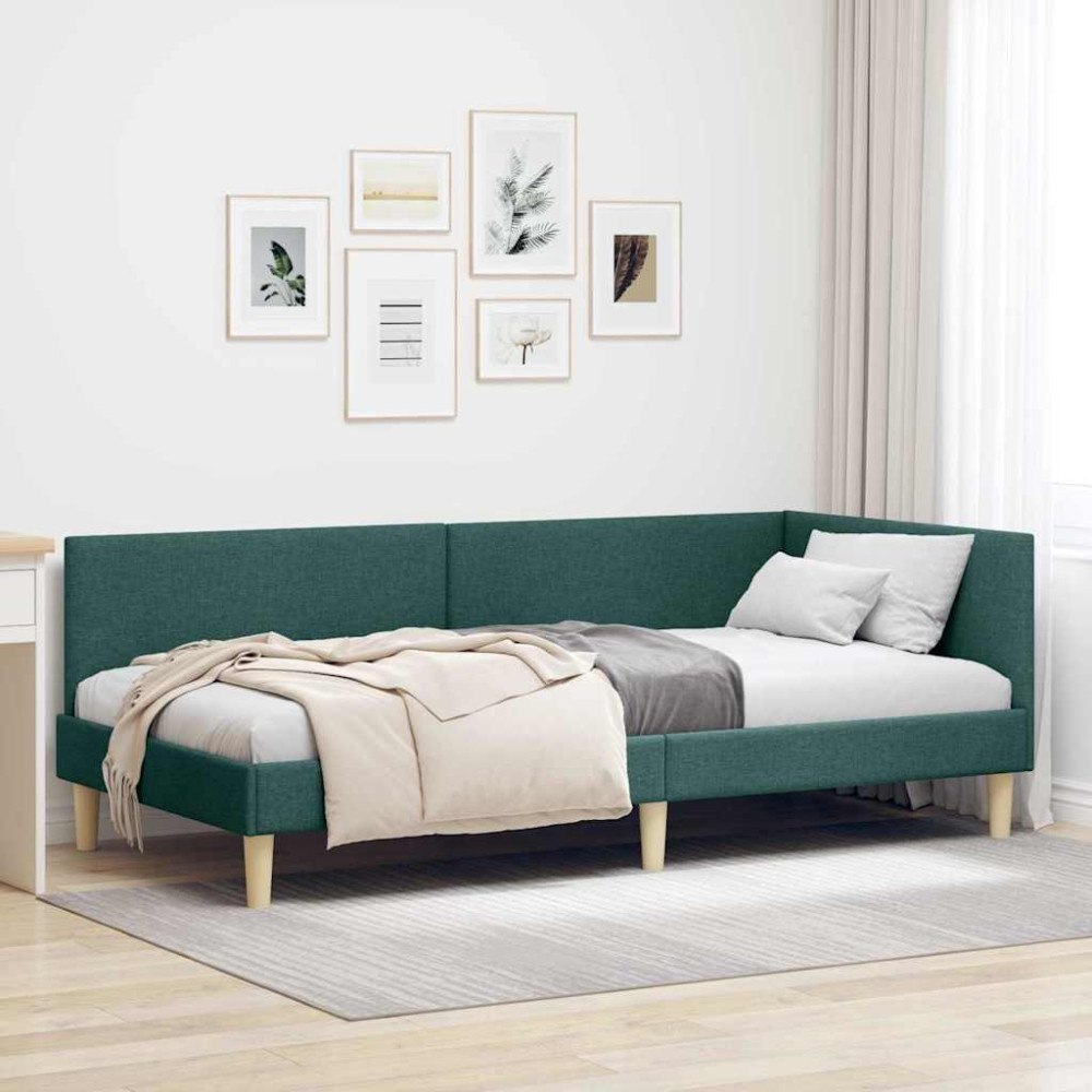 vidaXL Hörn Sängram Mörkgrön 90 x 200 cm Tyger och konstruerat trä