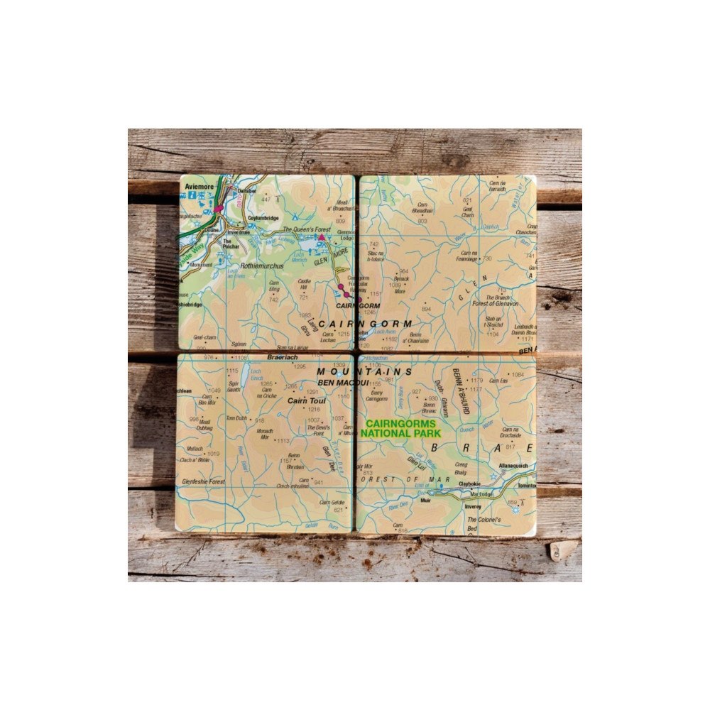 The Sugar Shed OS Map Ceramic Four Coaster Set - Cairngorms National Park
