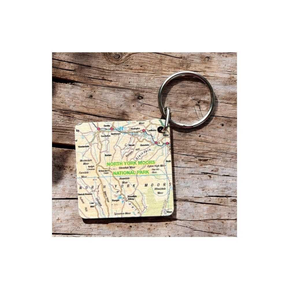 The Sugar Shed OS Map Wooden Square Key-ring - North York Moors National Park