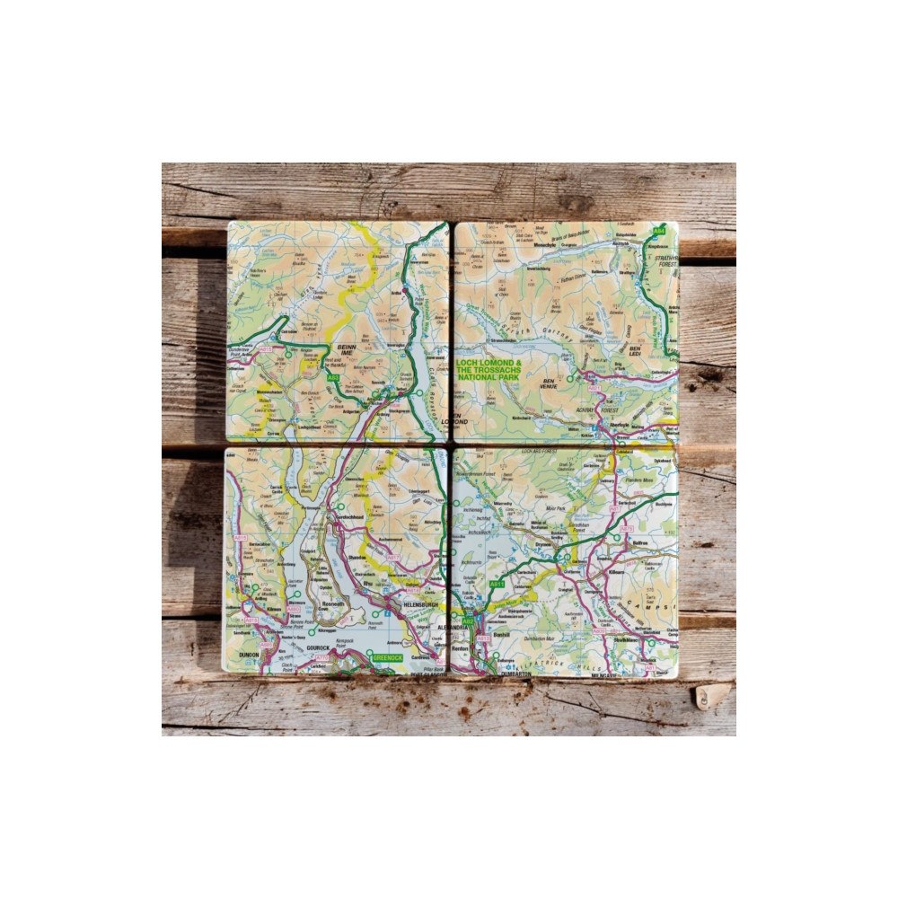 The Sugar Shed OS Map Ceramic Four Coaster Set - Loch Lomond and The Trossachs National Park