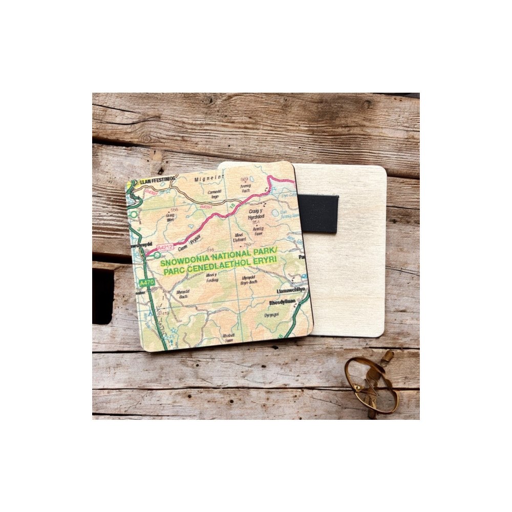 The Sugar Shed OS Map Wooden Square Magnet - Snowdonia National Park