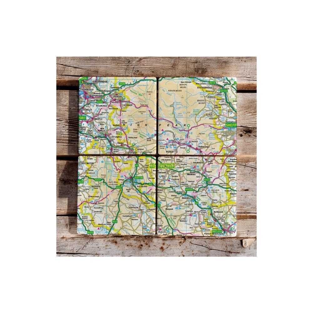 The Sugar Shed OS Map Ceramic Four Coaster Set - Peak District National Park
