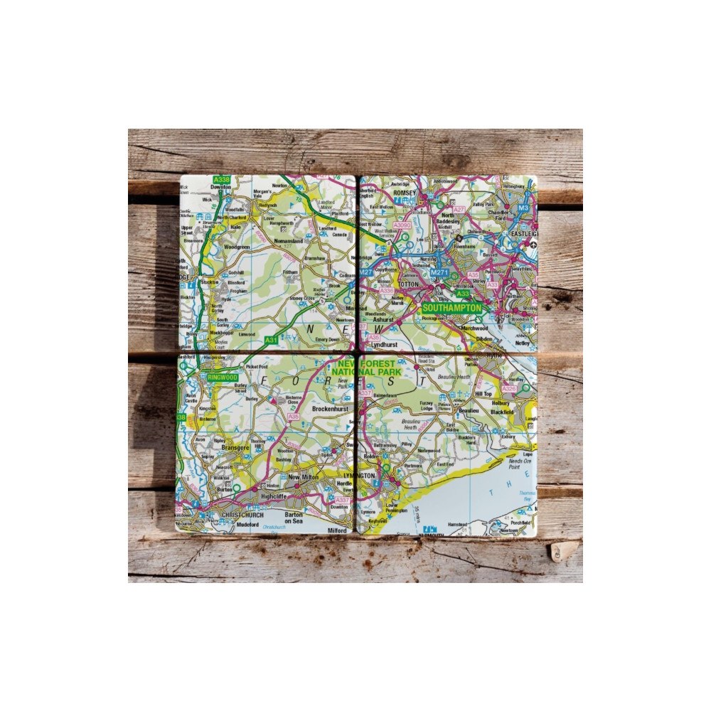 The Sugar Shed OS Map Ceramic Four Coaster Set - New Forest National Park