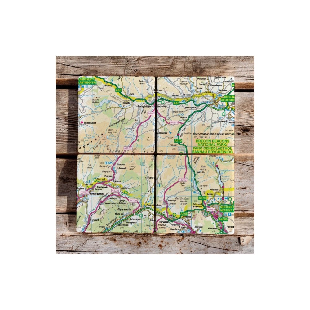 The Sugar Shed OS Map Ceramic Four Coaster Set - Brecon Beacons National Park