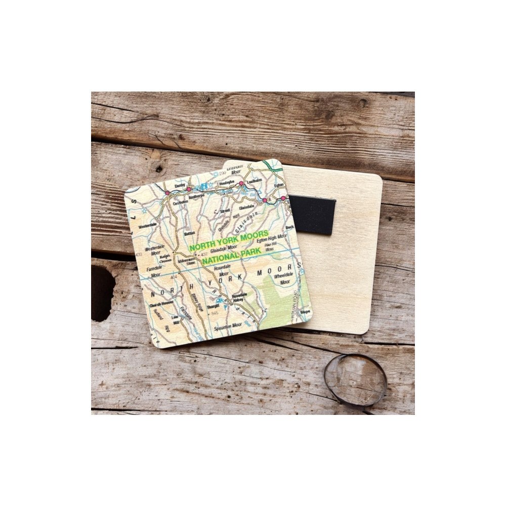 The Sugar Shed OS Map Wooden Square Magnet - North York Moors National Park