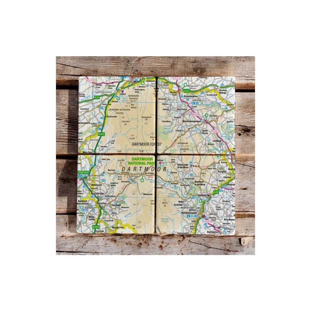 The Sugar Shed OS Map Ceramic Four Coaster Set - Dartmoor National Park