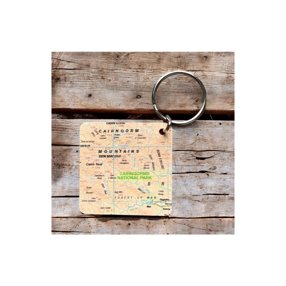 The Sugar Shed OS Map Wooden Square Key-ring - Cairngorms National Park