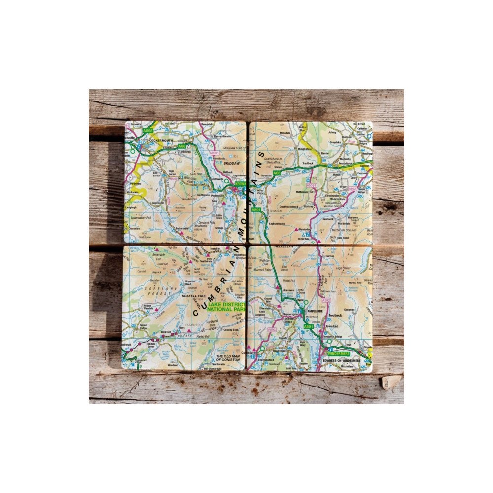 The Sugar Shed OS Map Ceramic Four Coaster Set - Lake District National Park