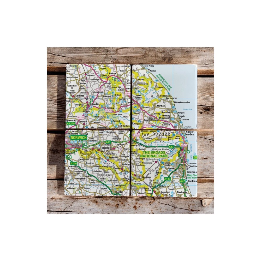 The Sugar Shed OS Map Ceramic Four Coaster Set - The Broads