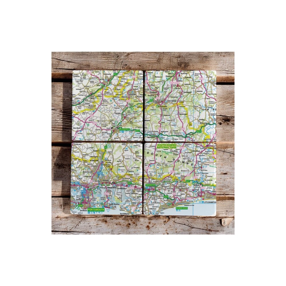 The Sugar Shed OS Map Ceramic Four Coaster Set - South Downs National Park