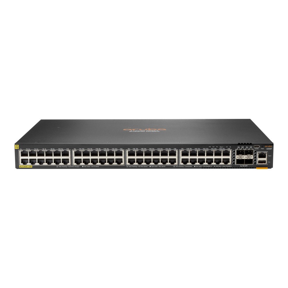 Hewlett Packard Enterprise HPE Aruba 6200F 48G Class4 PoE 4SFP+ 370W Switch - switch - max. staplingsavstånd 10 kms - 48 portar - Administrerad - r...