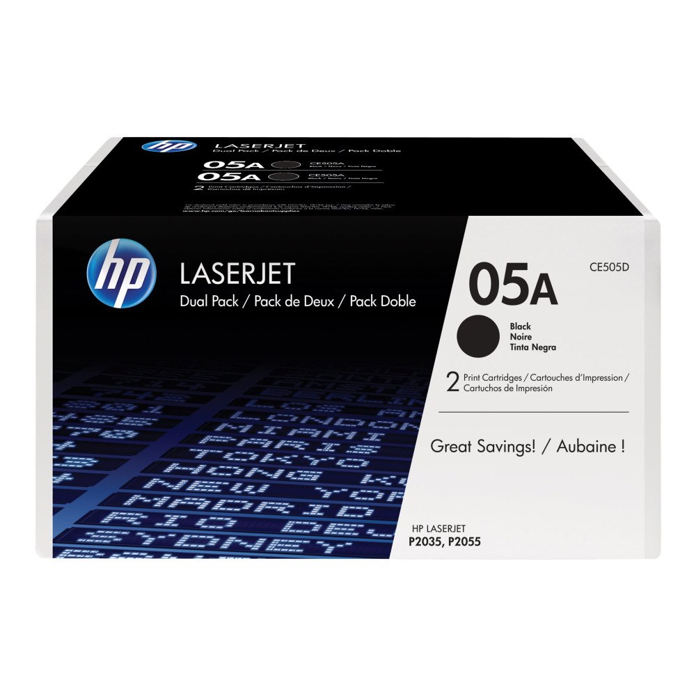 Hewlett-Packard HP 05A - 2-pack - svart - original - LaserJet - tonerkassett (CE505D)