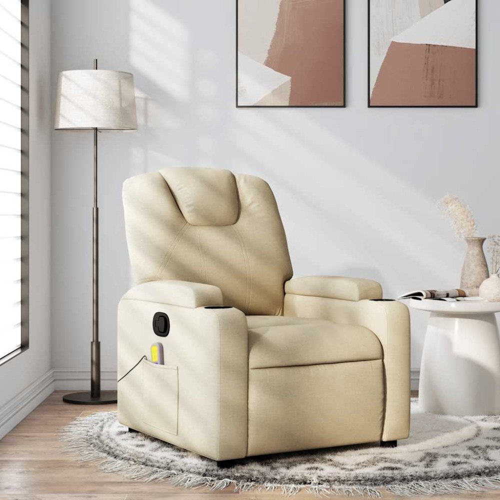 vidaXL Massagefåtölj krämfärgad tyg