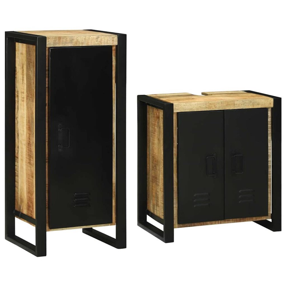 vidaXL Badrumsmöbelset med lagring 2 pcs Brun Massivt mangoträ