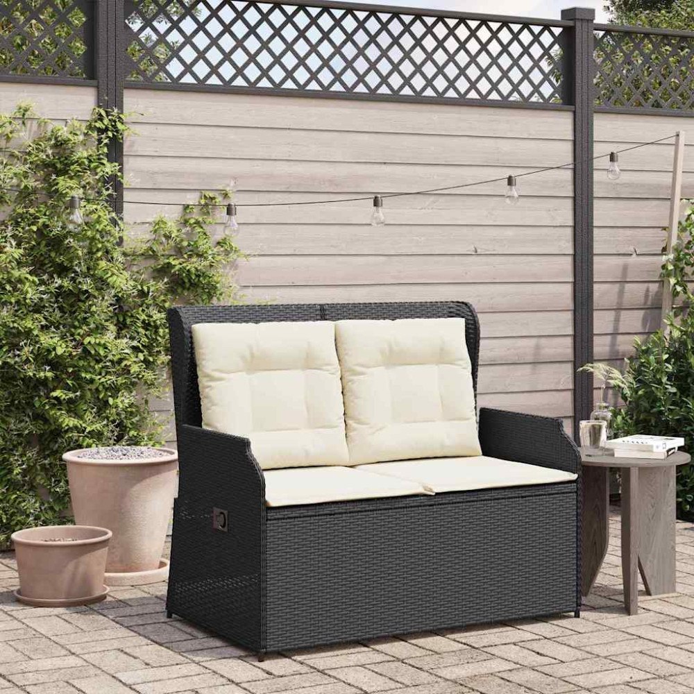 vidaXL Trädgårdsbänk med kudde Svart Poly rattan