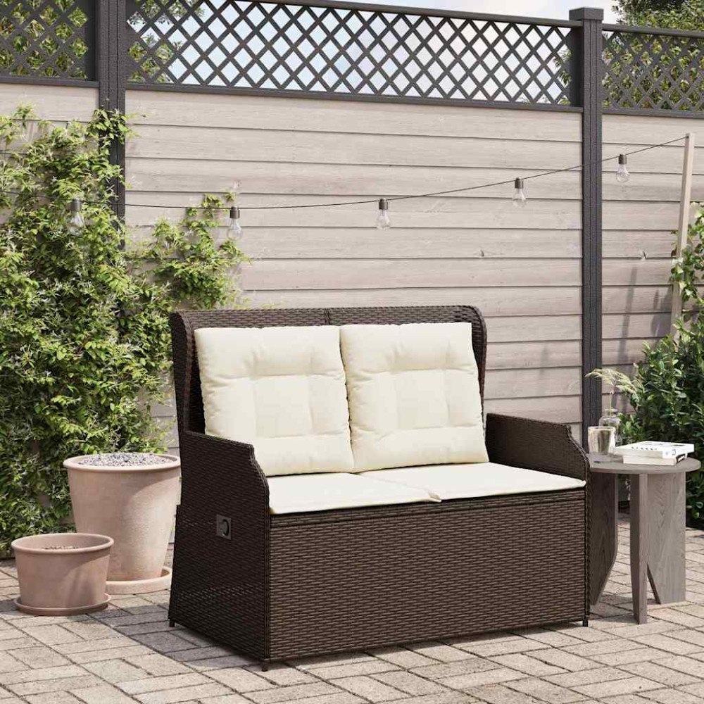 vidaXL Trädgårdsbänk med kudde Brun Poly rattan