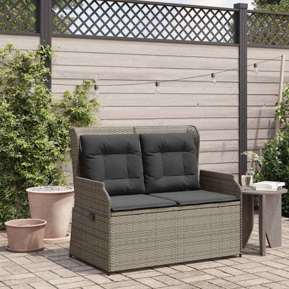 vidaXL Trädgårdsbänk med kudde Grå Poly rattan