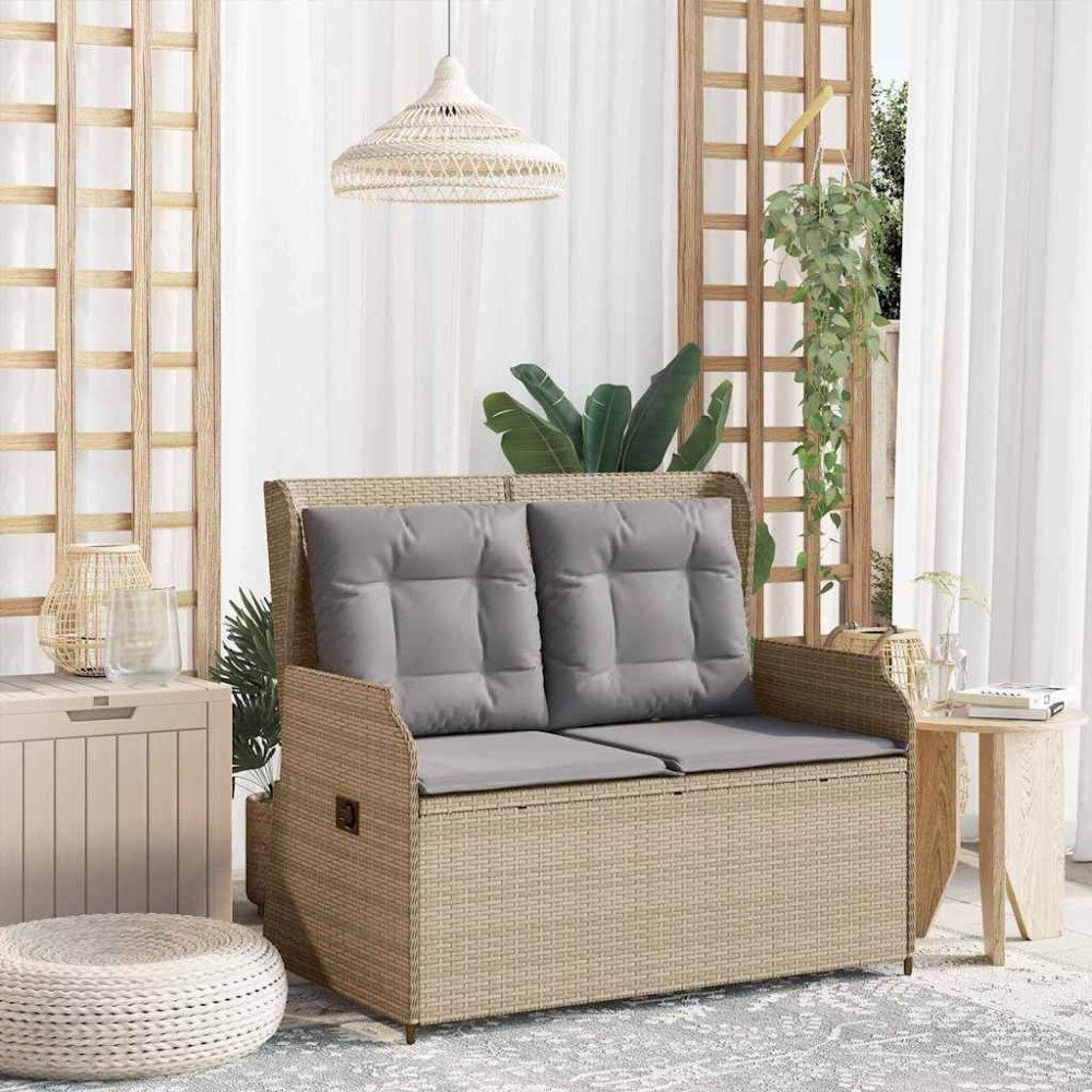 vidaXL Trädgårdsbänk med kudde Beige Poly rattan