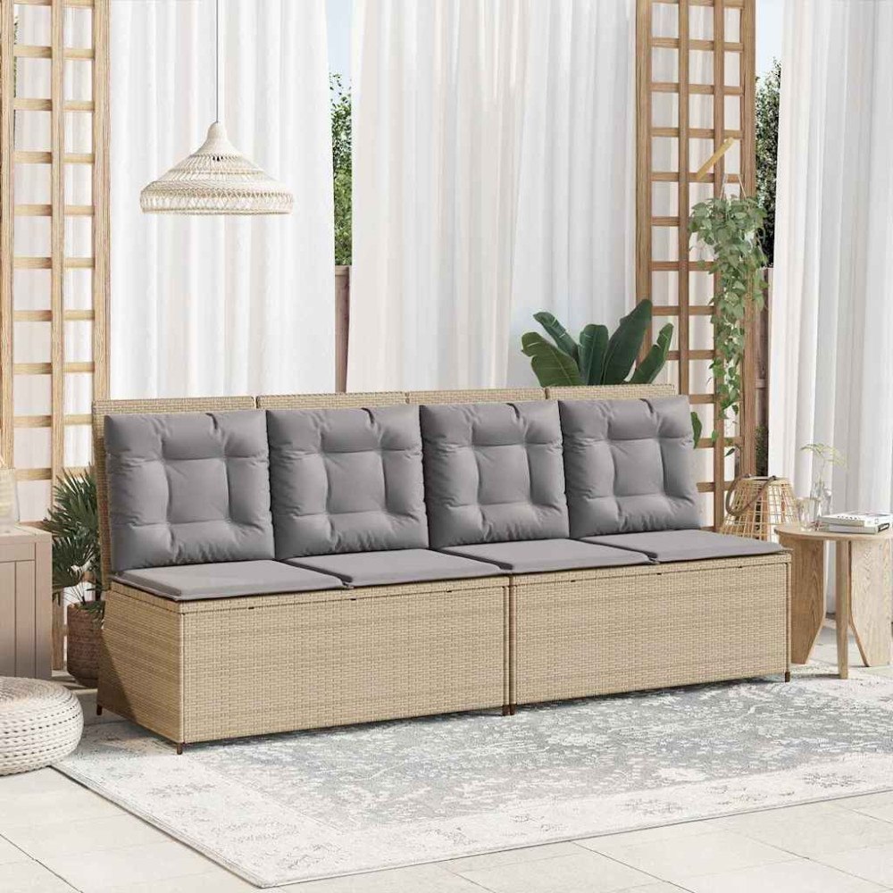 vidaXL Trädgårdsbänk med kudde Beige Poly rattan