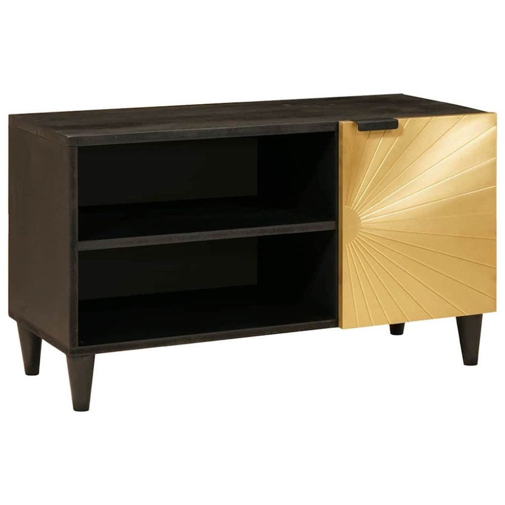 vidaXL TV-skåp Svart och Guld 80 x 33 x 46 cm massivt mangoträ