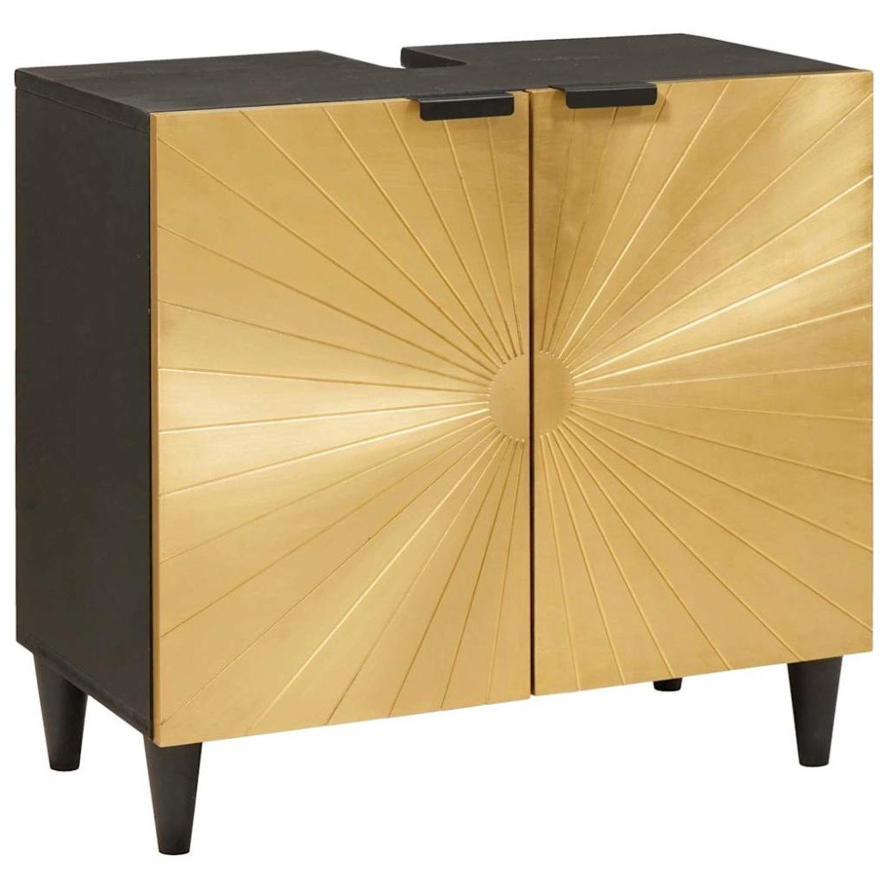 vidaXL Diskbänksskåp Svart och Guld 62 x 33 x 58 cm massivt mangoträ