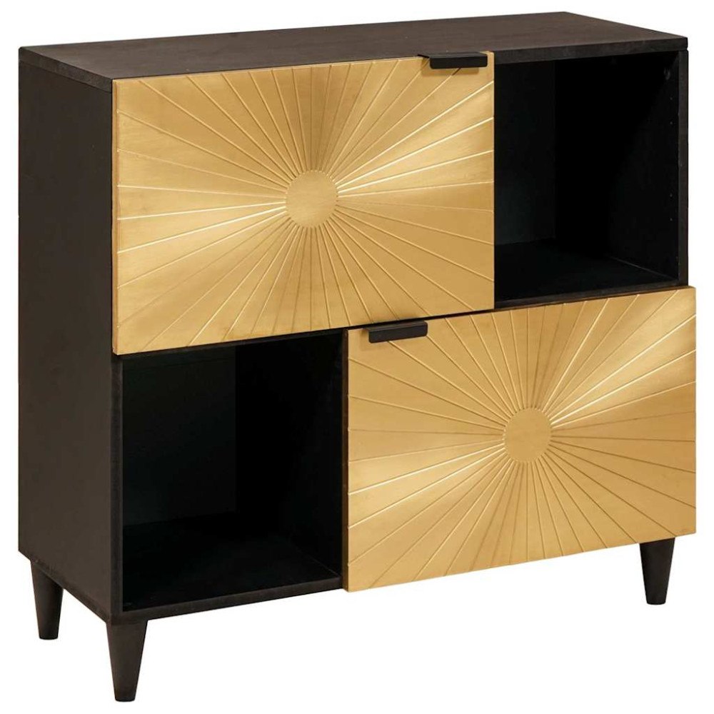 vidaXL Sidokabinett Svart och Guld 80 x 33.5 x 75 cm massivt mangoträ