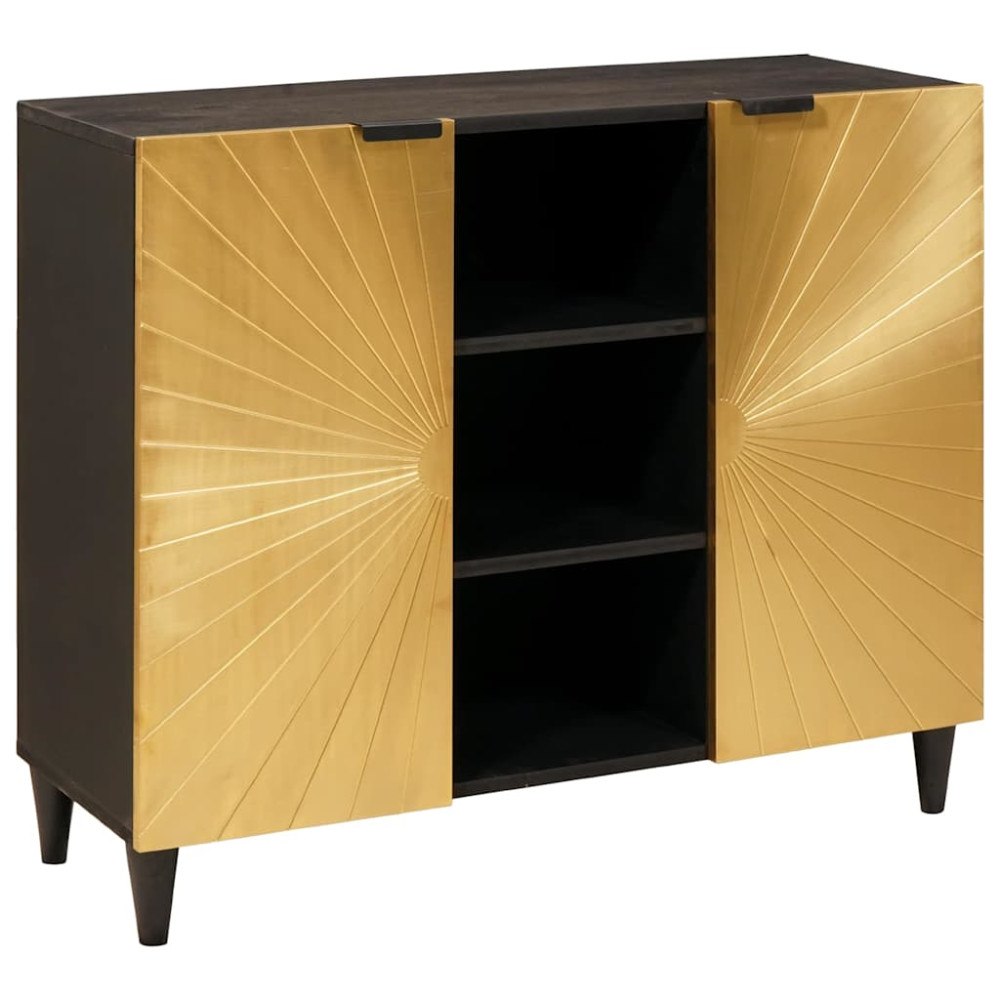 vidaXL Sidokabinett Svart och Guld 90 x 33,5 x 75 cm massivt mangoträ