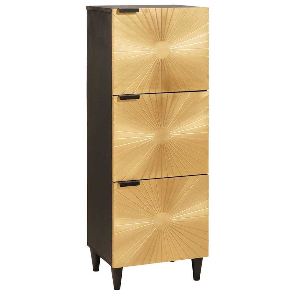 vidaXL Sidokabinett Svart och Guld 40 x 33.5 x 110 cm massivt mangoträ