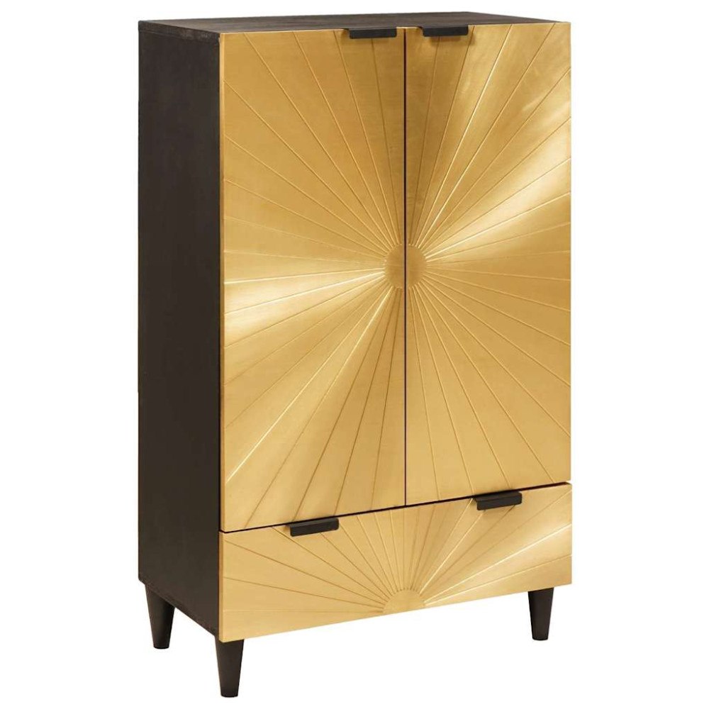 vidaXL Sidokabinett Svart och Guld 60 x 33.5 x 100 cm massivt mangoträ