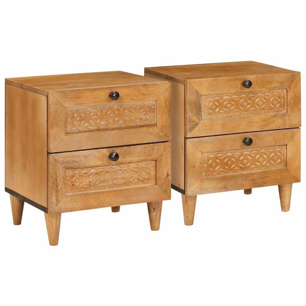 vidaXL Sängbord 2 pcs Ljusbrun 40 x 33 x 46 cm massivt mangoträ