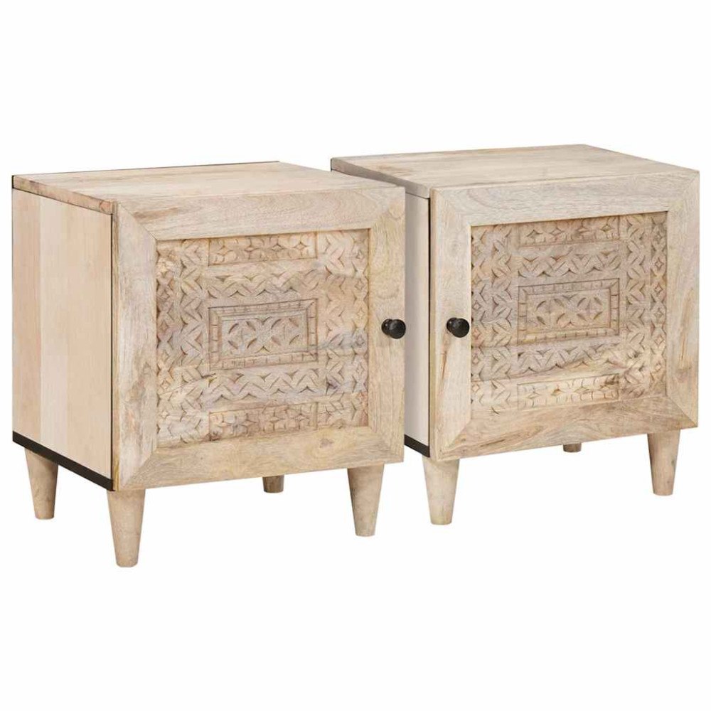 vidaXL Sängbord 2 pcs Beige 40 x 33 x 46 cm massivt mangoträ