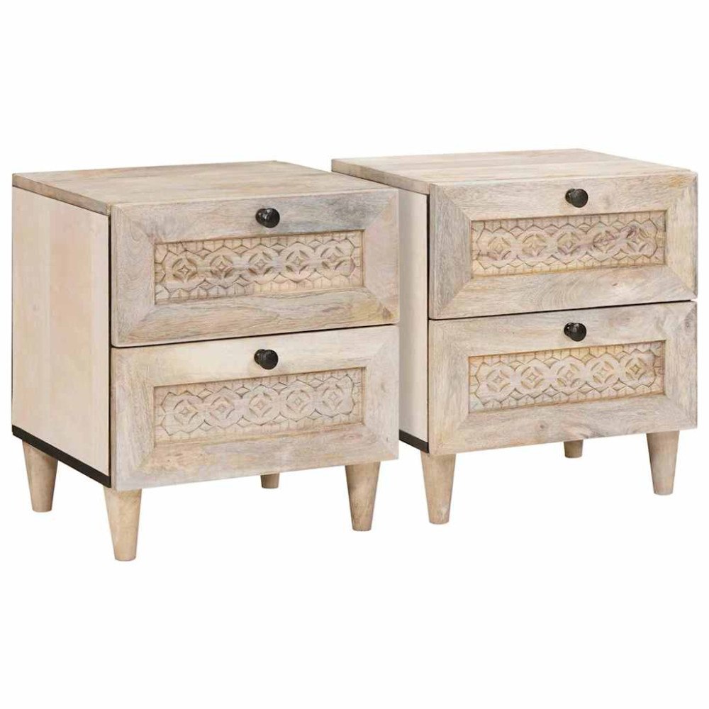 vidaXL Sängbord med låda 2 pcs Beige 40 x 33 x 46 cm massivt mangoträ